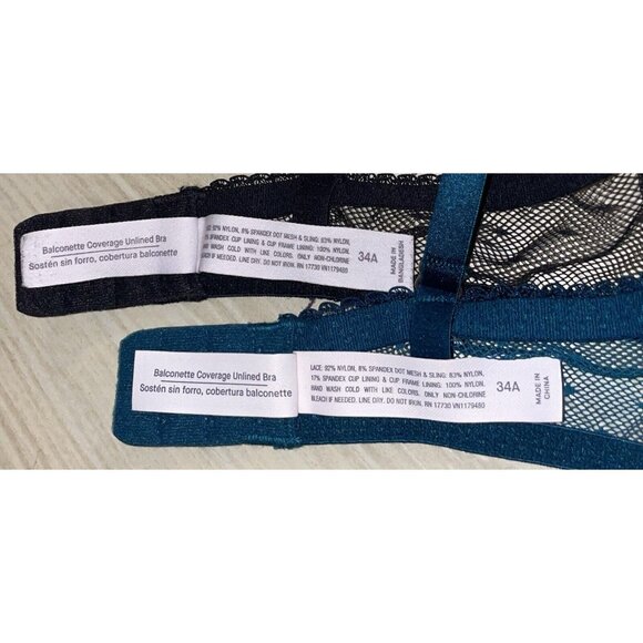2 Auden Balconette Coverage Unlined Bras Lace Underwire Womens 34A Teal Black - Picture 7 of 7